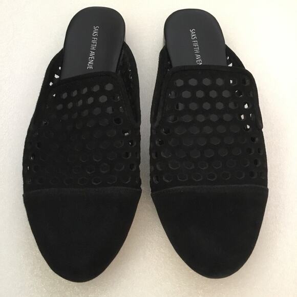 Saks Fifth Slide On Leather Black Flats - Picture 2 of 6